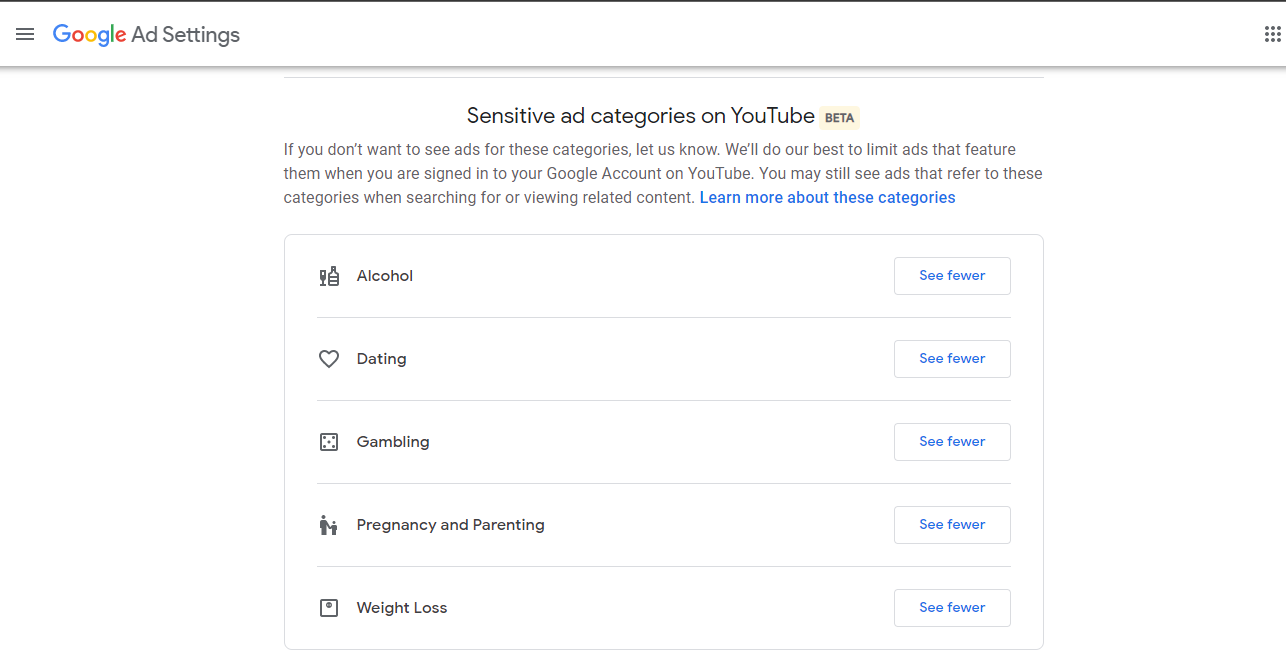 Google now allows users to restrict three additional types of advertisements on YouTube, GDN.
